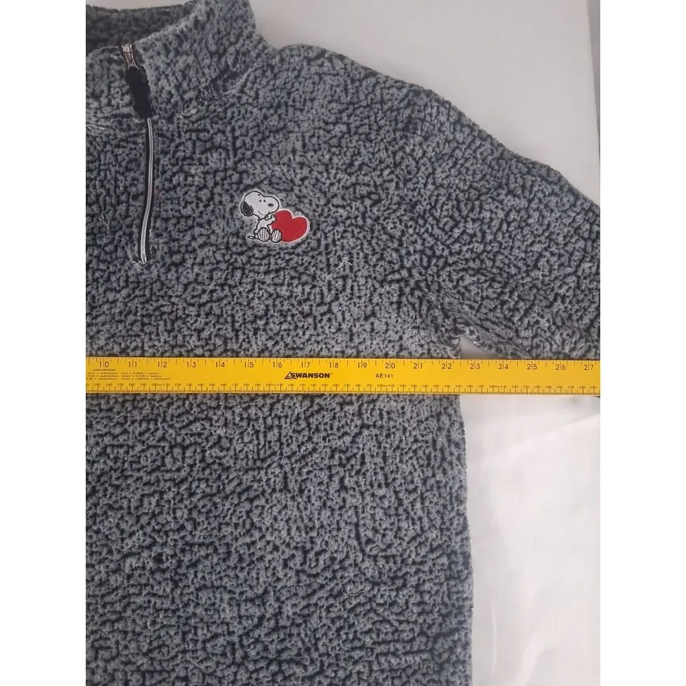 Peanuts Snoopy Women’s XL Gray Sherpa Fleece Quarter Zip Pullover Red Heart